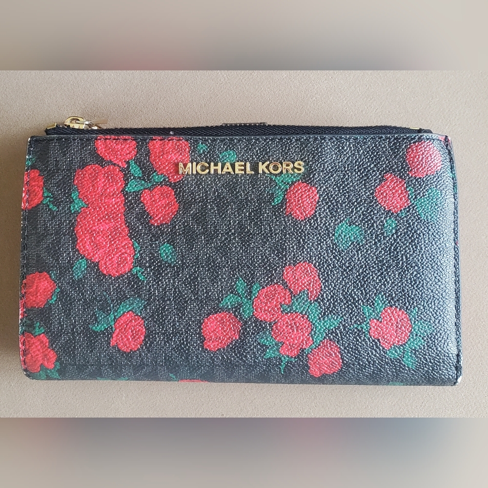 MICHAEL KORS Black and Red Floral Purse/Shoulder Bag & Matching Wallet - Picture 5 of 8